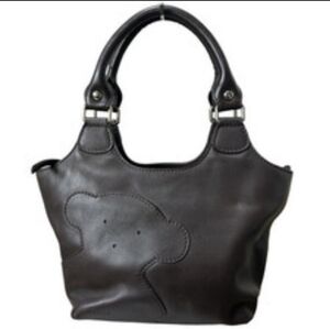 TAOS Bear Black Leather Tote Bag